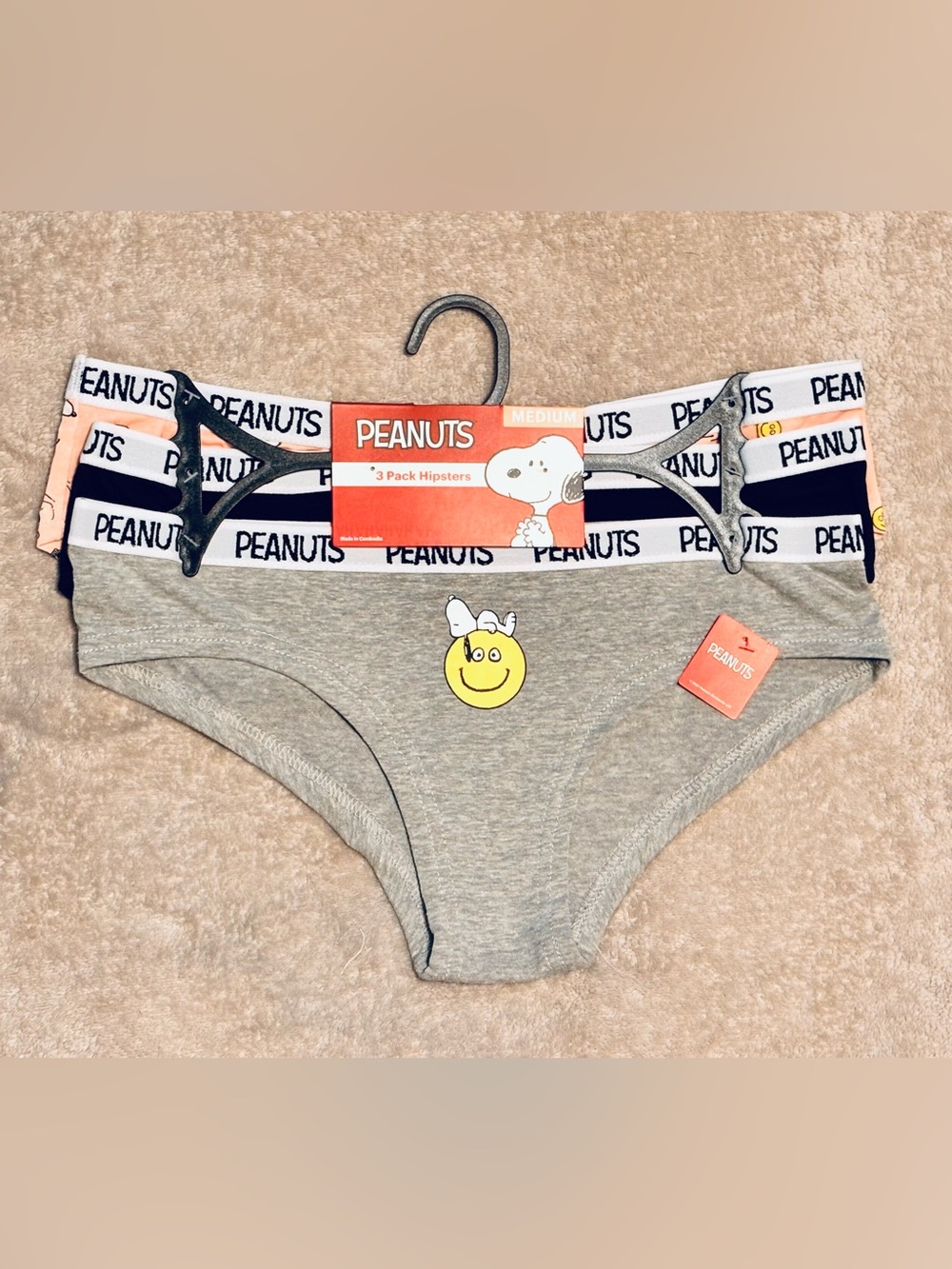 Peanuts Snoopy Themed 3-Pack of Hipsters Underwear